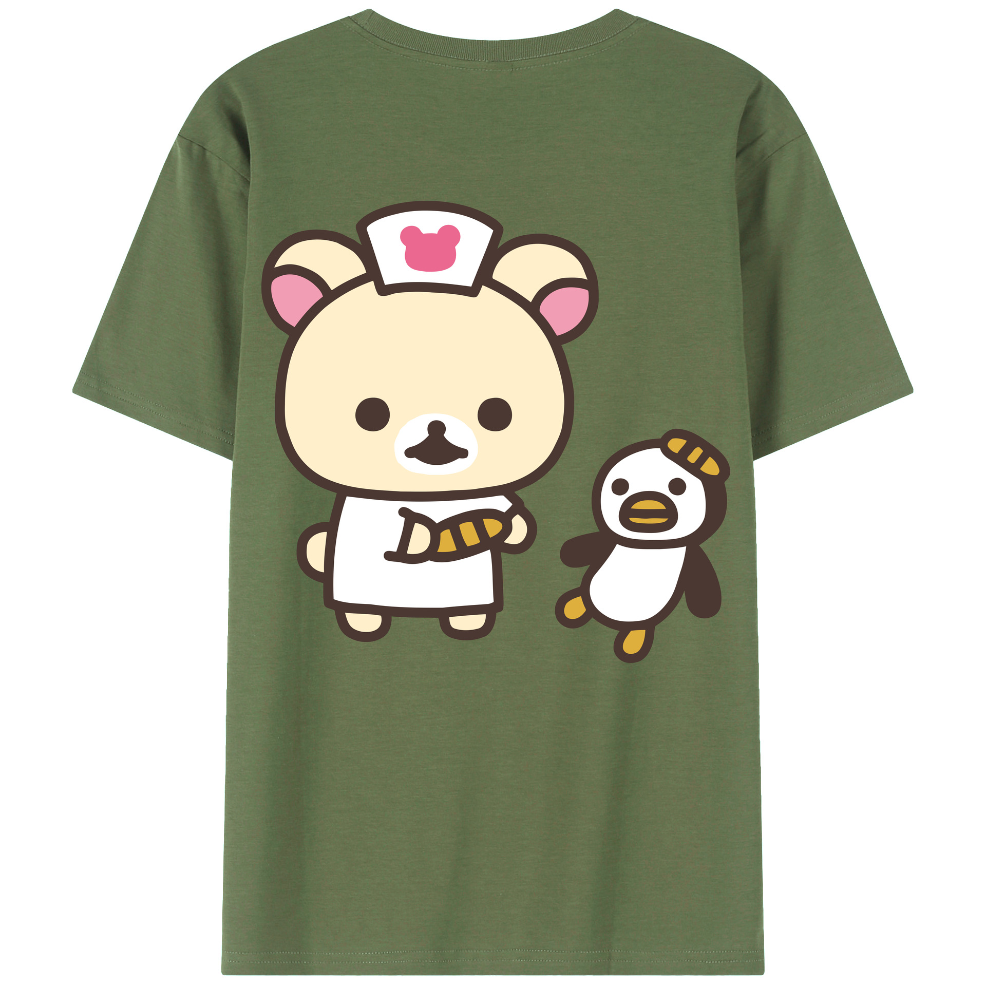（画像用） リラックマ リラックマ キイロイトリ Rilakkuma Korilakkuma Kiiroitori 綿100％ メンズ半袖Tシャツ（バックプリント） 通気性